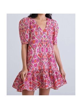 Karlie Pink Floral V-Neck Ruffle Dress with Pockets - Women’s Size Large *NEW*